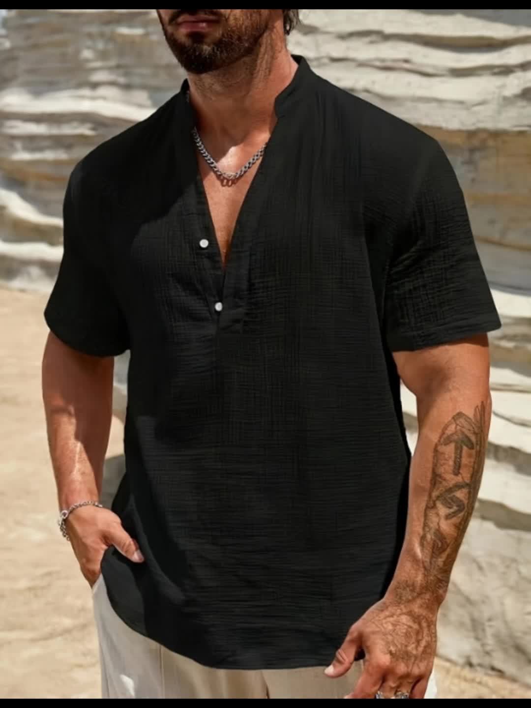 Leinen Henley -Shirt